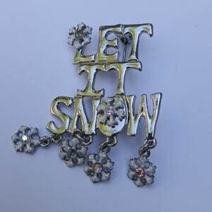 Holidays LET IT SNOW PIN/ brooch silver tone snowflakes vintage| Christmas